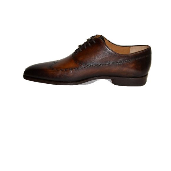 Magnanni Trey Square Toe Wingtip Oxford Brown Leather Size 40 21890 - Picture 3 of 10